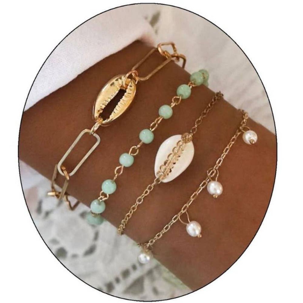 Boho Charm 4 Piece Gold Bracelet Set NEW